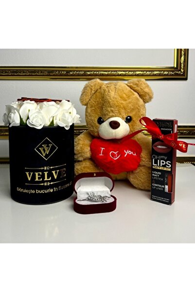 velve Pachet Special Valentine,ursulet plus 25 cm, aranjament 9 trandafiri de...