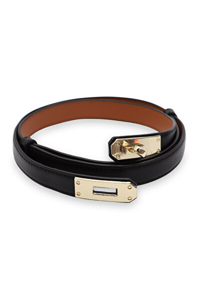 Velvoria Жіночий чорний регульований ремінь із натуральної шкіри