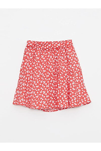 LC Waikiki LCW Kids Kırmızı Desenli Viskon Kız Çocuk Şort Etek
