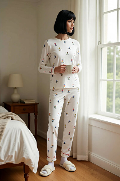 BENERLY Γυναικείο σετ πιτζάμες με μακρύ μανίκι και λαιμόκοψη, κανονική εφαρμο...