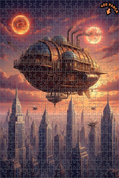 Teona Ahşap Gökyüzü Gemisi Steampunk Sanat Görünümlü Çift Katlı Çerçeveli Ahş...