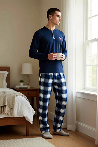 BENERLY Men's Crew Neck Standard Sleeve Regular Fit Knitted Fleece Pajama Set...