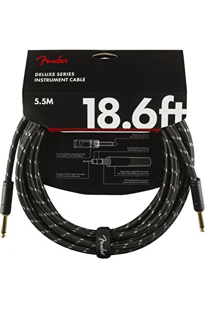 FENDER 0990820080 كابل آلات موسيقية فاخر من التويد الأسود بطرف مستقيم (5 أمتا...