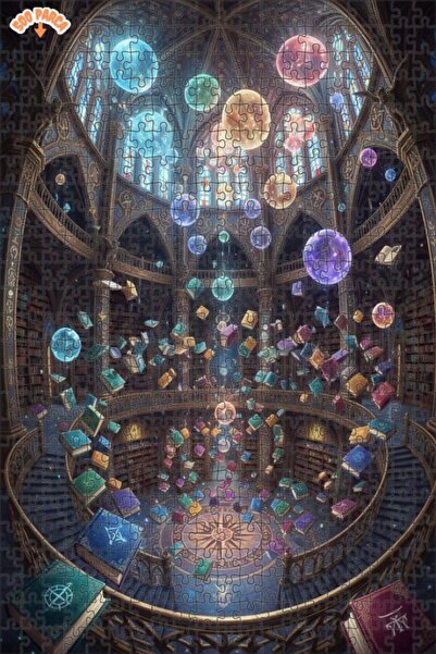 Teona Ahşap لغز خشبي مؤطر بطبقتين بمظهر لوحة زيتية لمكتبة سحرية 500 قطعة 50×30