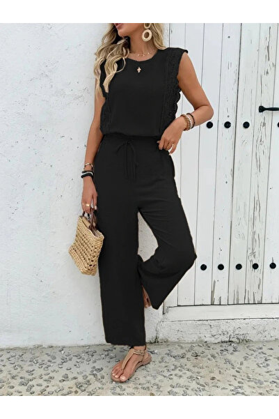 nedo7 Women's Sleeveless Crew Neck Aerobin Blouse and Lace-Up Pants