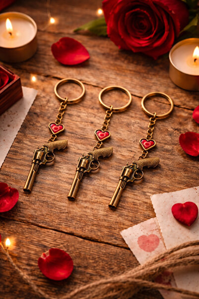 seymenbıçakçılık Set de 3 brelocuri cu figurină pistol și detalii inimă – Bre...