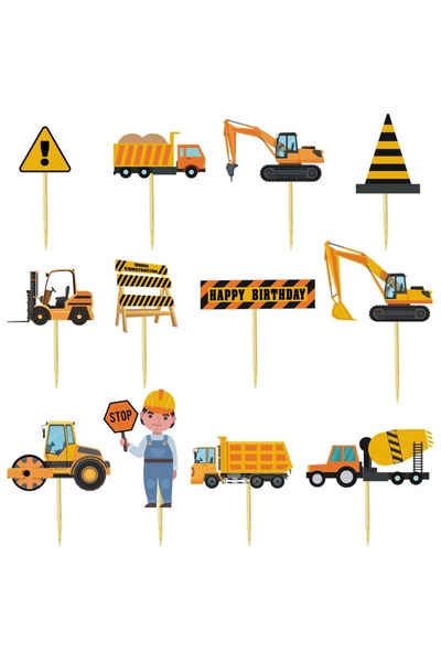 Choice7 1set Engineering Ctruction Cake Topper 0-9 Birthday Party Tractor Tru...