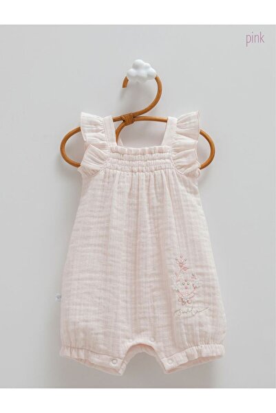 Caramell İncibaby 100% Cotton Muslin Fabric Floral Detailed Baby Girl Romper