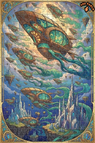 Teona Ahşap لغز خشبي مؤطر بطبقتين بتصميم قلعة طائرة وسفن، بمظهر فني يشبه اللو...