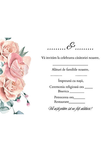 OEM Set 10 Invitatii nunta 10x15 cm cu plic, Model 48