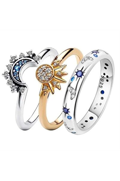 harmony factory Sun - Moon - Star Triple Embroidered Adjustable Ring