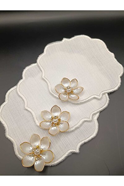 ZEYNEP ELA KAHVE YANI GOLD DETAY ÇİÇEKLİ SUNUM PEÇETE 3 ADET