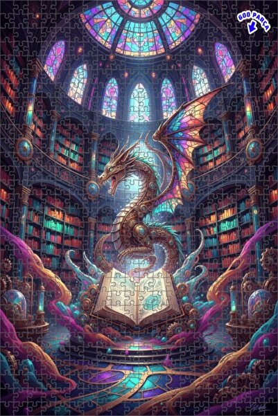 Teona Ahşap لغز خشبي مؤطر بطبقتين بمظهر لوحة زيتية لمكتبة التنين الخيالي 600 ...