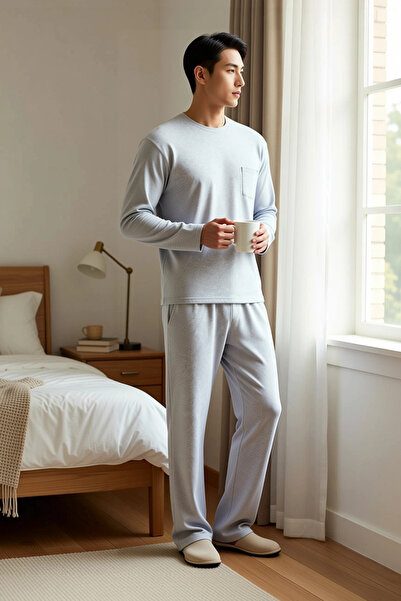 BENERLY Men's Crew Neck Standard Sleeve Long Sleeve Regular Fit Knitted Pajam...