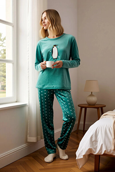 BENERLY Women's Crew Neck Standard Sleeve Velvet Knitted Pajama Set Long Slee...