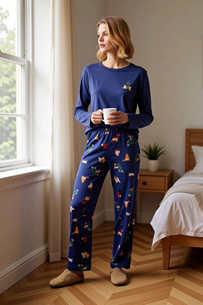 BENERLY Set de pijamale tricotate pentru femei, cu guler de cămașă și mâneci ...