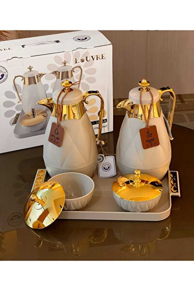 Generic A tea and coffee thermos set from the Louvre brand, featuring a moder...