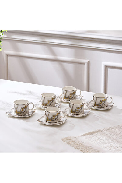 Malooki Set of 6 cups with 6 saucers, 180 ml - Marble