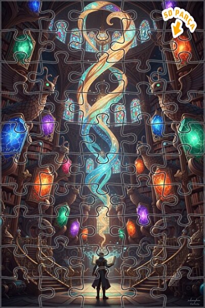 Teona Ahşap لغز خشبي مؤطر بطبقتين بمظهر لوحة زيتية سحرية للمكتبة الغامضة 50 ق...