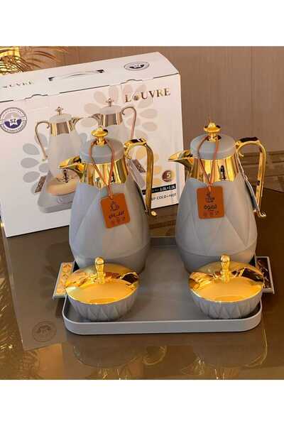 Generic A tea and coffee thermos set from the Louvre brand, featuring a moder...