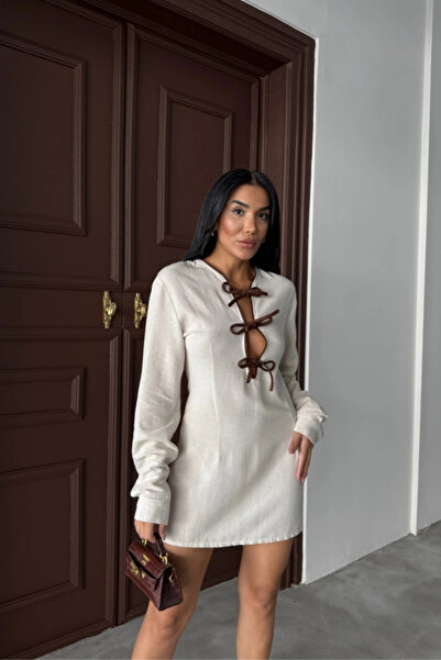 nedo7 Short Dress with Front Tie Detail - Raw