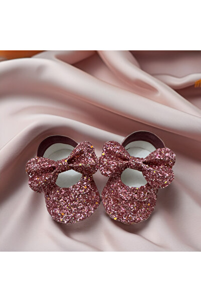 MY AND MINIE Kız Bebek Makosen Ayakkabı Suni Deri Gül Kurusu Fiyonklu Lastikl...