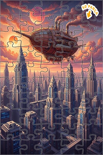 Teona Ahşap لوحة زيتية لمنظر مدينة السفن الهوائية الغامضة، لغز خشبي بإطار ذو ...