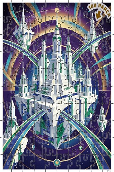 Teona Ahşap لغز خشبي بمظهر لوحة زيتية لمدينة كوكبية مستقبلية 100 قطعة 25×25