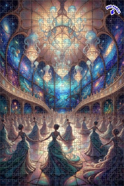 Teona Ahşap لوحة فنية لنساء يرتدين فساتين خيالية مشاركتهن في حفلة جالاكتيك با...