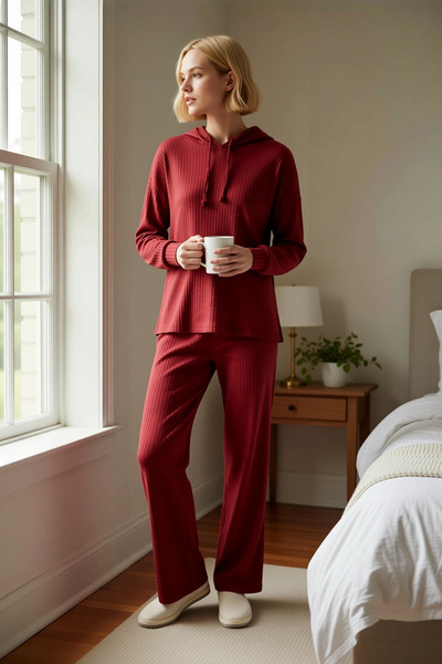 BENERLY Γυναικείο σετ πιτζάμες με κουκούλα και χαμηλά μανίκια, χαλαρή εφαρμογ...