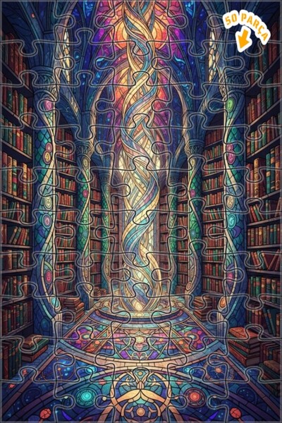 Teona Ahşap لغز خشبي مؤطر بطبقتين بتصميم فن الزجاج الملون للمكتبة السحرية 50 ...