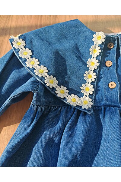 West Papatya Nakışlı Kot Elbise