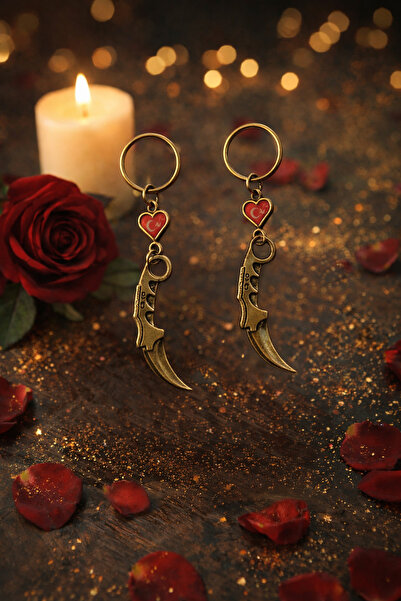 seymenbıçakçılık Set de 2 brelocuri cu figurină cuțit-inimă – Cadou metalic c...