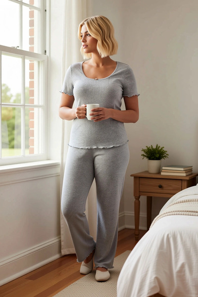 BENERLY Set de pijamale pentru femei, cu guler, mânecă scurtă, croială normal...