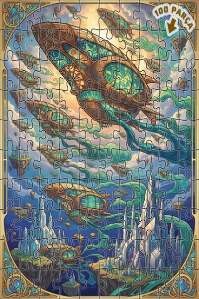 Teona Ahşap لغز خشبي مؤطر بطبقتين بتصميم قلعة طائرة وسفن، بمظهر فني يشبه اللو...