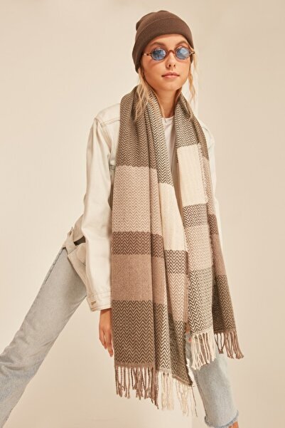 stravis Soft Textured Herringbone Pattern Khaki Thick Shoulder Shawl Scarf