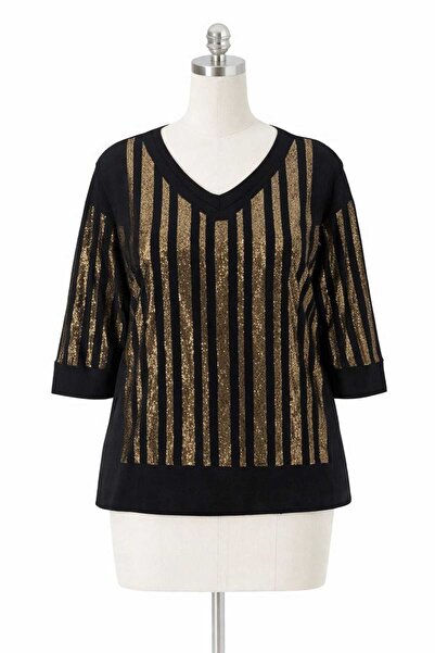 SOSA Plus Size Bronze Stone Embroidered Luxury Mother Combed Cotton 3/4 Sleeve