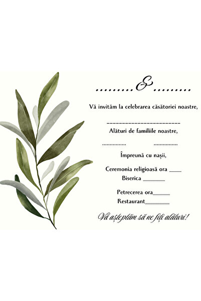 OEM Set 10 Invitatii nunta 10x15 cm cu plic, Model 49