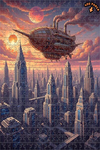 Teona Ahşap لوحة زيتية لمنظر مدينة السفن الجوية الغامضة، لغز خشبي بإطار ذو طا...