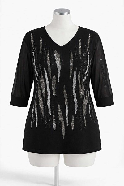 SOSA Plus Size Bronze Stone Embroidered Luxury Mother Combed Cotton 3/4 Sleeve