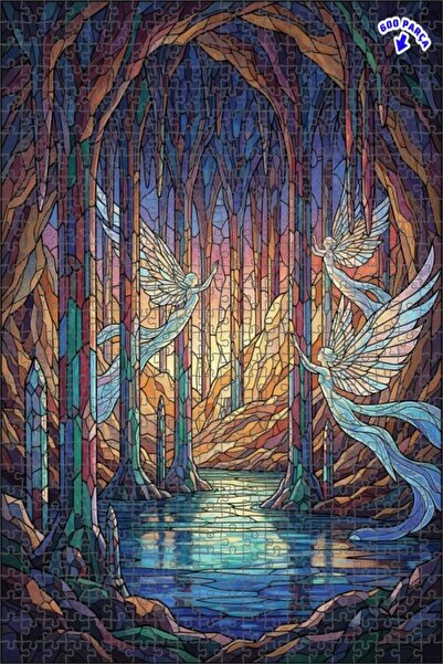 Teona Ahşap لغز خشبي مؤطر بطبقتين بتصميم فني للزجاج الملون يصور المناظر الطبي...