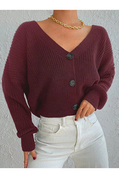 nedo7 Women's Long Sleeve Three-Button Knitwear Cardigan