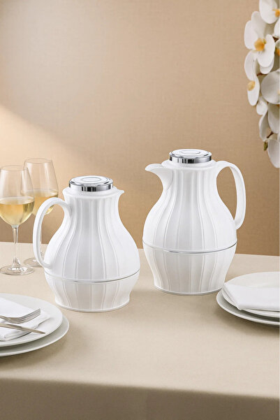 Urbanza طقم من ترمسين عصريين باللون الأبيض مع حواف فضية - حافظات أنيقة معزولة...