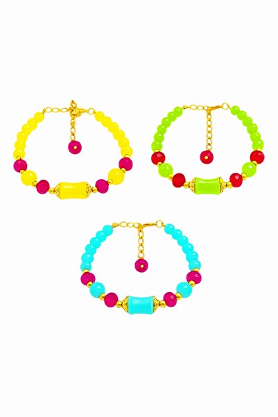 FASHION طقم من 3 قطع، أساور خرزية بلمسات ذهبية اللون