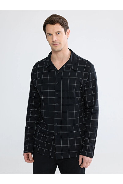 LC Waikiki Black Standard Fit Plaid Men's Pajama Set