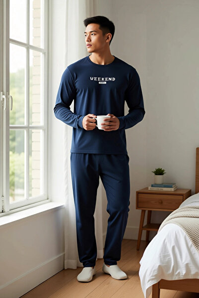 BENERLY Set de pijamale pentru bărbați, cu croială normală, cu gât crew, cu m...