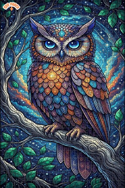 Teona Ahşap لغز خشبي مؤطر بطبقتين بمظهر لوحة زيتية لبومة الغابة السحرية 500 ق...