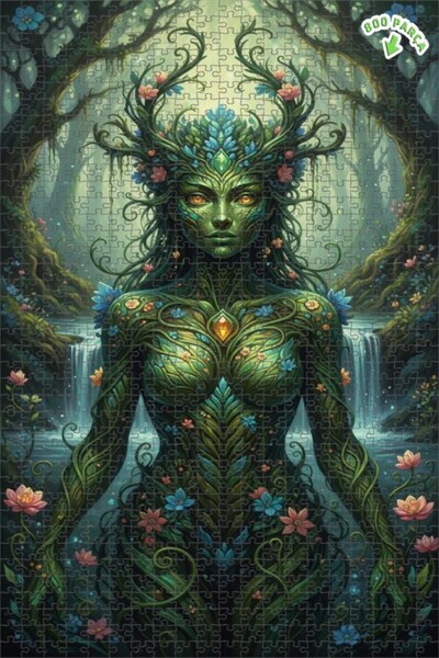 Teona Ahşap لغز خشبي مؤطر بطبقتين بمظهر لوحة زيتية لملكة الغابة الخضراء 800 ق...