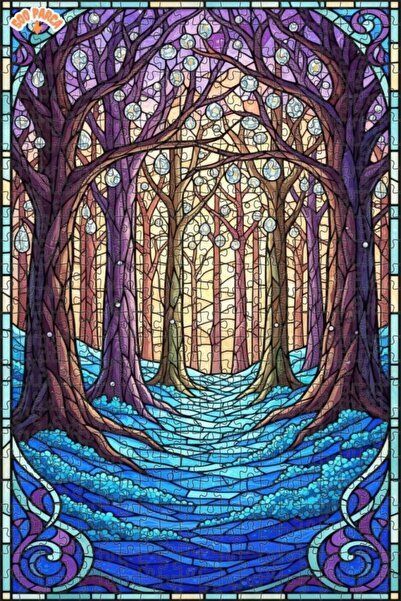 Teona Ahşap لغز خشبي مزخرف بنمط فني من الزجاج الملون على شكل طريق الغابة الغا...