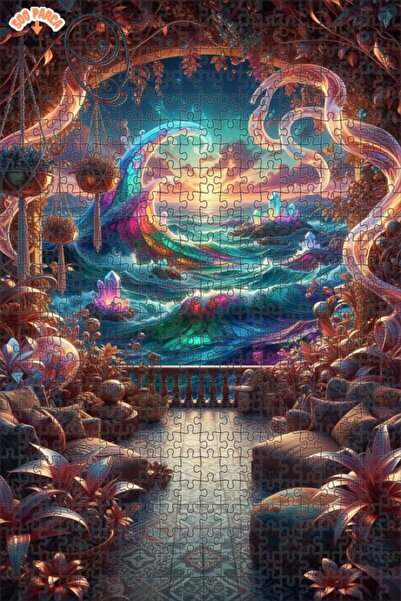 Teona Ahşap Dream World Crystal Waves Double Layer Framed Wooden Puzzle 500 P...
